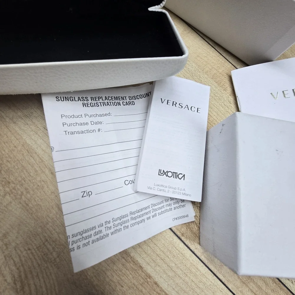Versace Italy White Sunglass Eyeglass Hard Shell Case, Box & Cards ONLY Designer